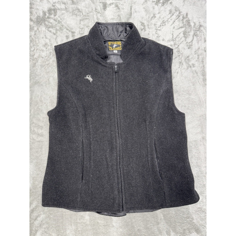 Wyoming Traders Vest Womens Medium Black 100% Wool Full Zip Western Riding Work